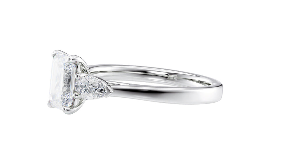Emerald & Pear Cut 3 Stone Diamond Engagement Ring