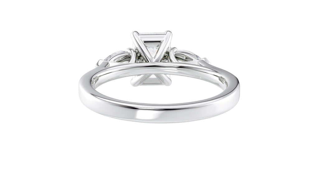 Emerald & Pear Cut 3 Stone Diamond Engagement Ring