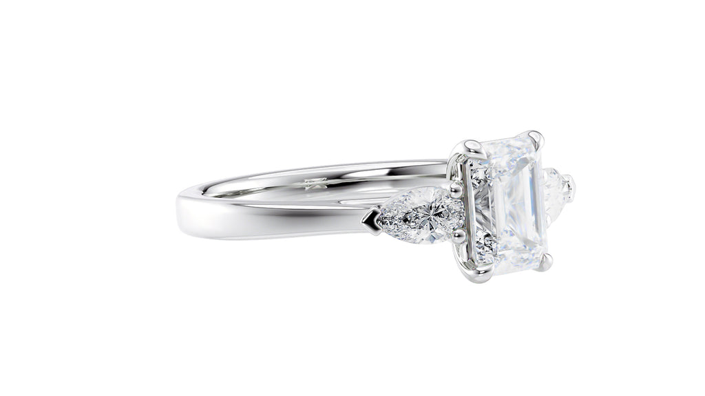 Emerald & Pear Cut 3 Stone Diamond Engagement Ring