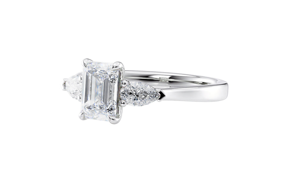 Emerald & Pear Cut 3 Stone Diamond Engagement Ring