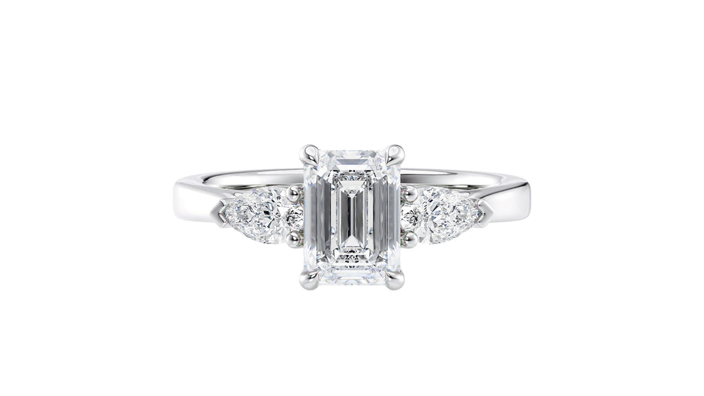 Emerald & Pear Cut 3 Stone Diamond Engagement Ring