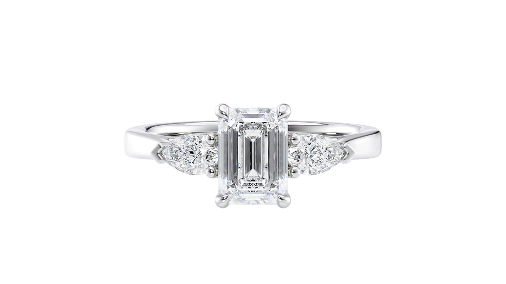 Emerald & Pear Cut 3 Stone Diamond Engagement Ring