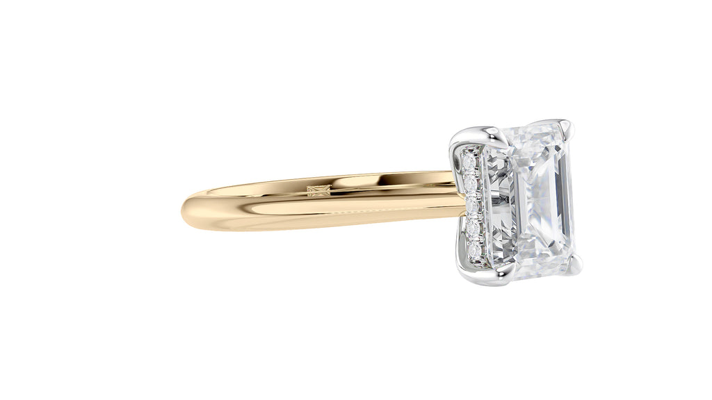 Emerald Cut Solitaire Hidden Halo Diamond Engagement Ring