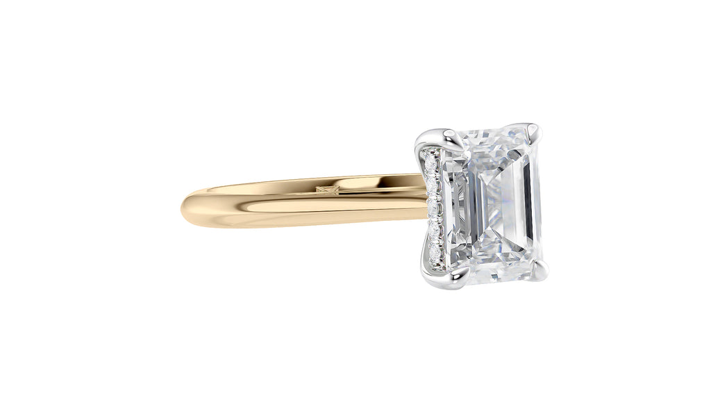 Emerald Cut Solitaire Hidden Halo Diamond Engagement Ring