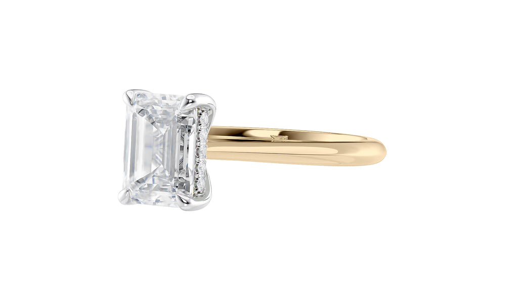 Emerald Cut Solitaire Hidden Halo Diamond Engagement Ring