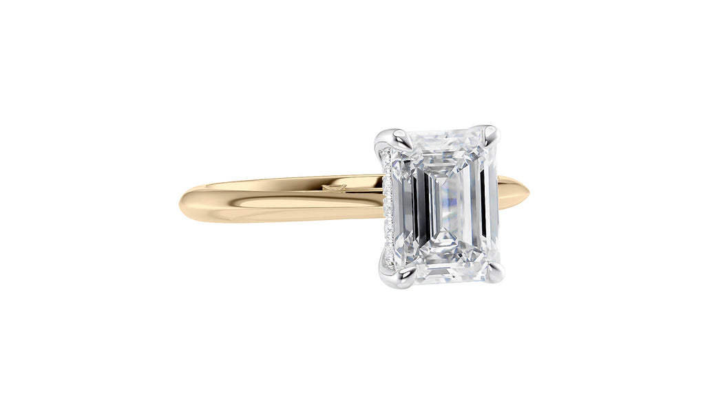 Emerald Cut Solitaire Hidden Halo Diamond Engagement Ring