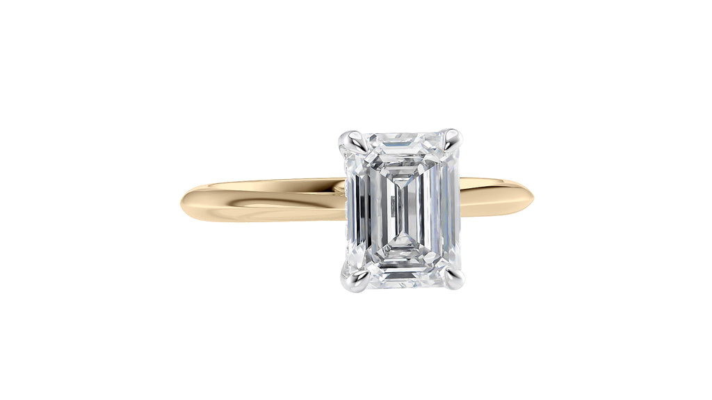Emerald Cut Solitaire Hidden Halo Diamond Engagement Ring