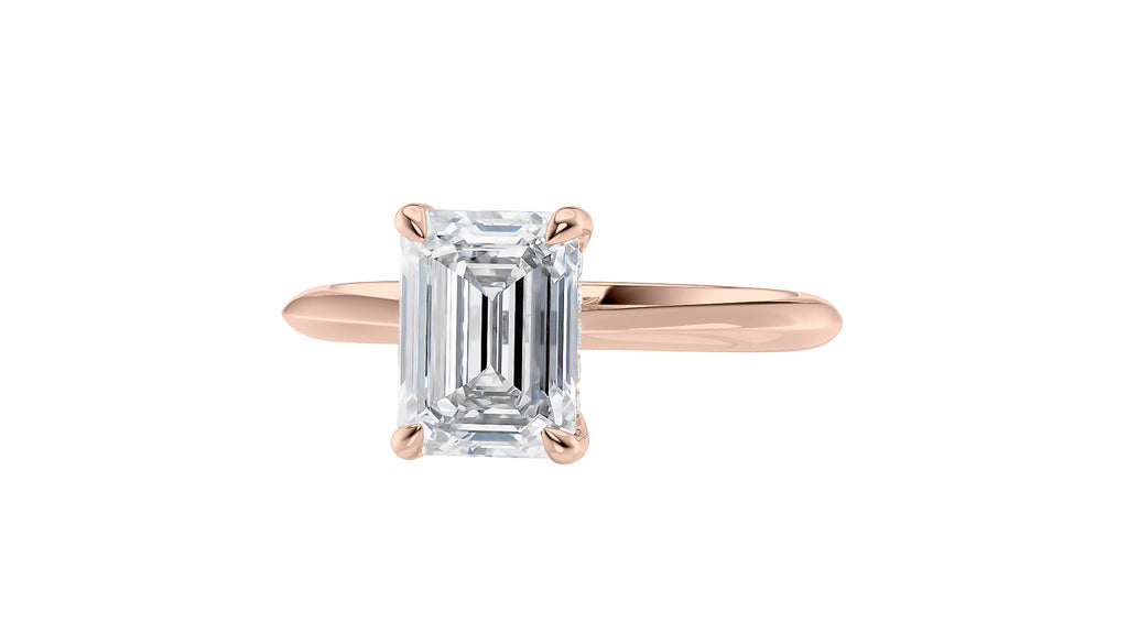 Emerald Cut Solitaire Hidden Halo Diamond Engagement Ring