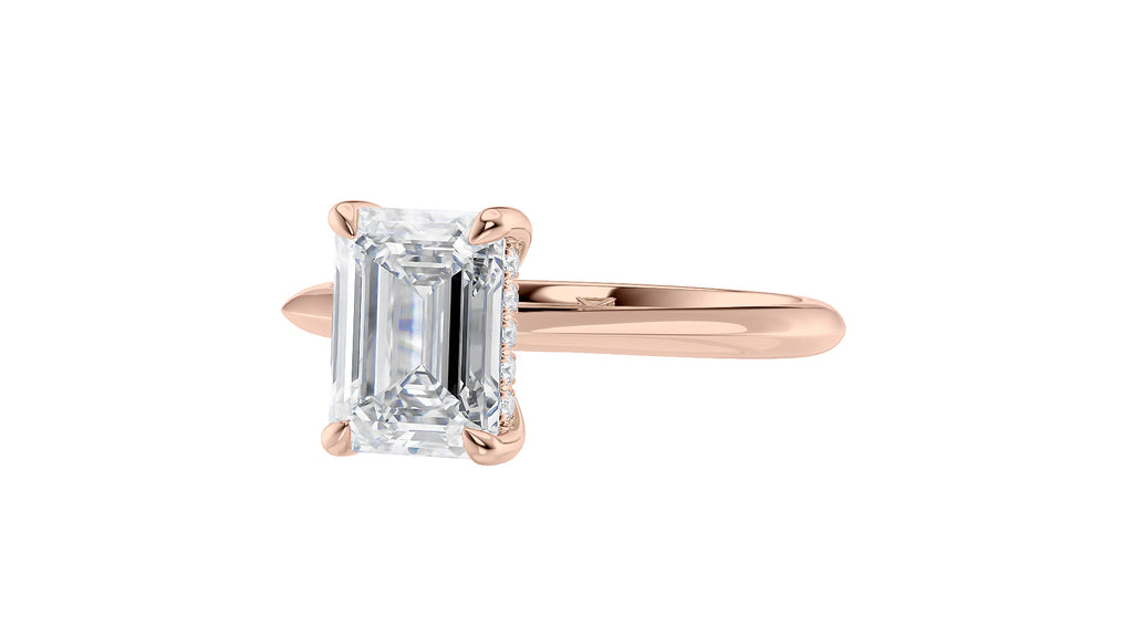 Emerald Cut Solitaire Hidden Halo Diamond Engagement Ring
