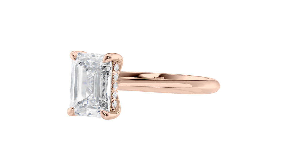 Emerald Cut Solitaire Hidden Halo Diamond Engagement Ring