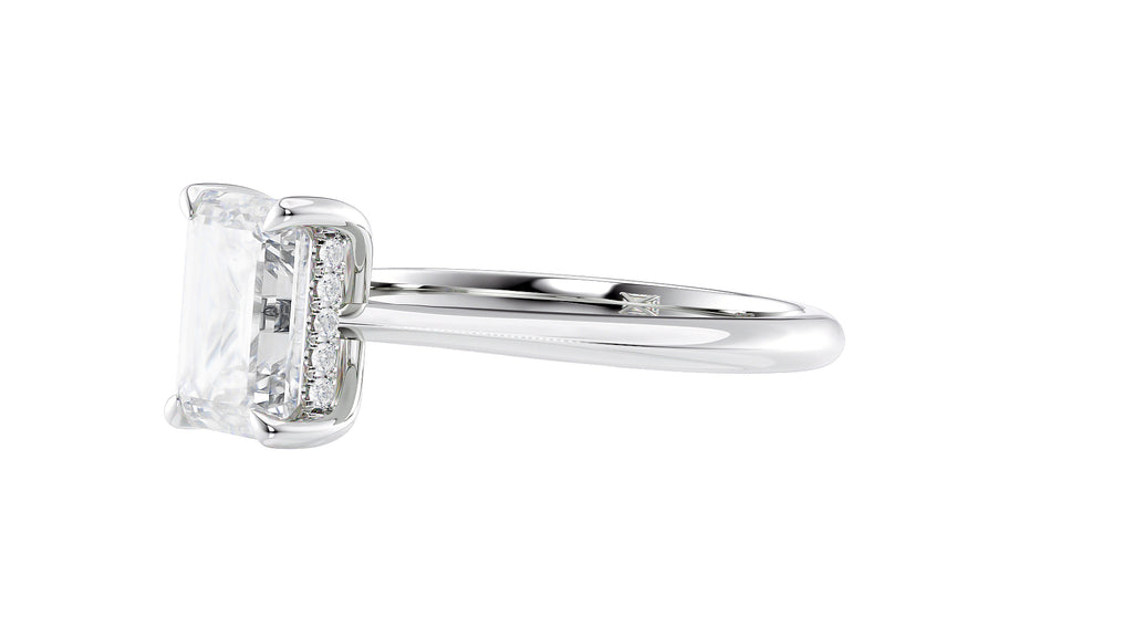 Emerald Cut Solitaire Hidden Halo Diamond Engagement Ring