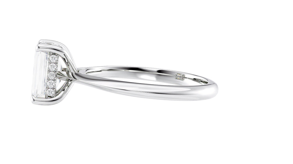 Emerald Cut Solitaire Hidden Halo Diamond Engagement Ring
