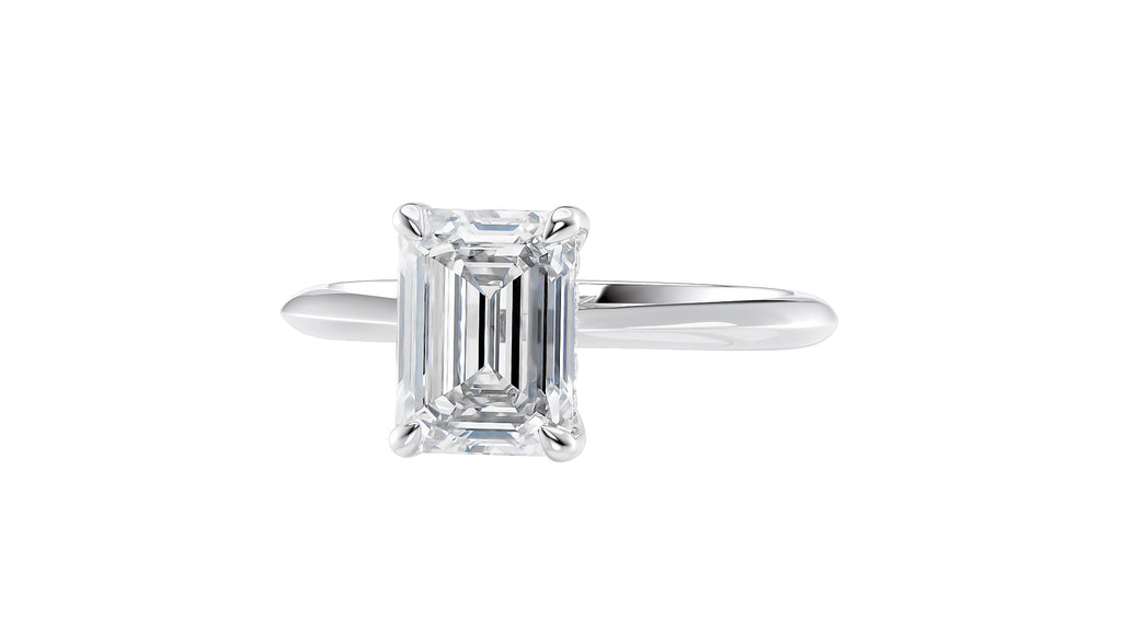 Emerald Cut Solitaire Hidden Halo Diamond Engagement Ring