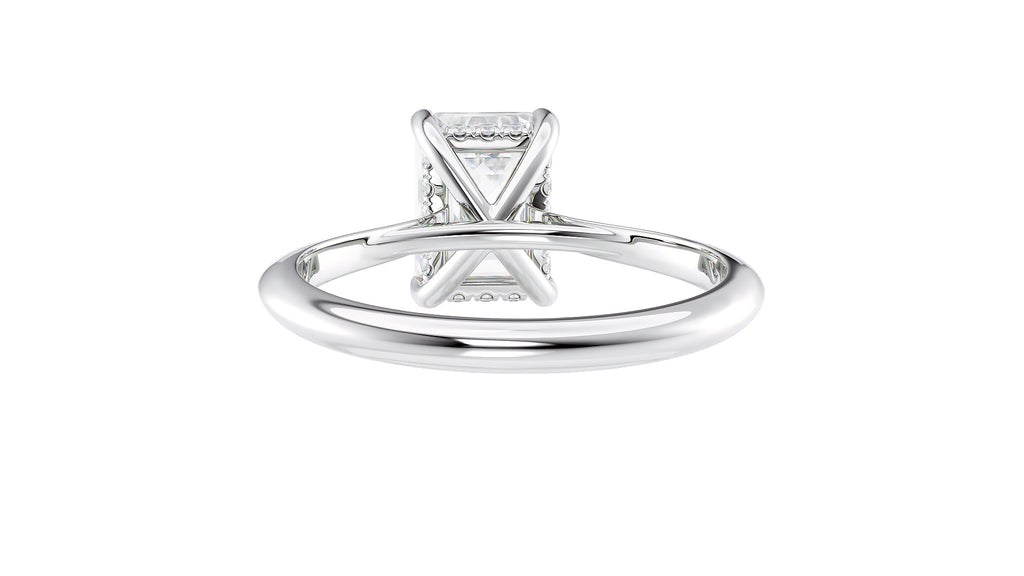 Emerald Cut Solitaire Hidden Halo Diamond Engagement Ring