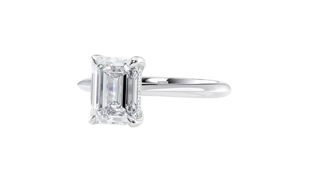Emerald Cut Solitaire Hidden Halo Diamond Engagement Ring