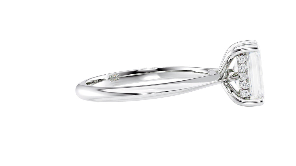 Emerald Cut Solitaire Hidden Halo Diamond Engagement Ring
