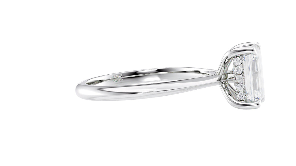 Emerald Cut Solitaire Hidden Halo Diamond Engagement Ring