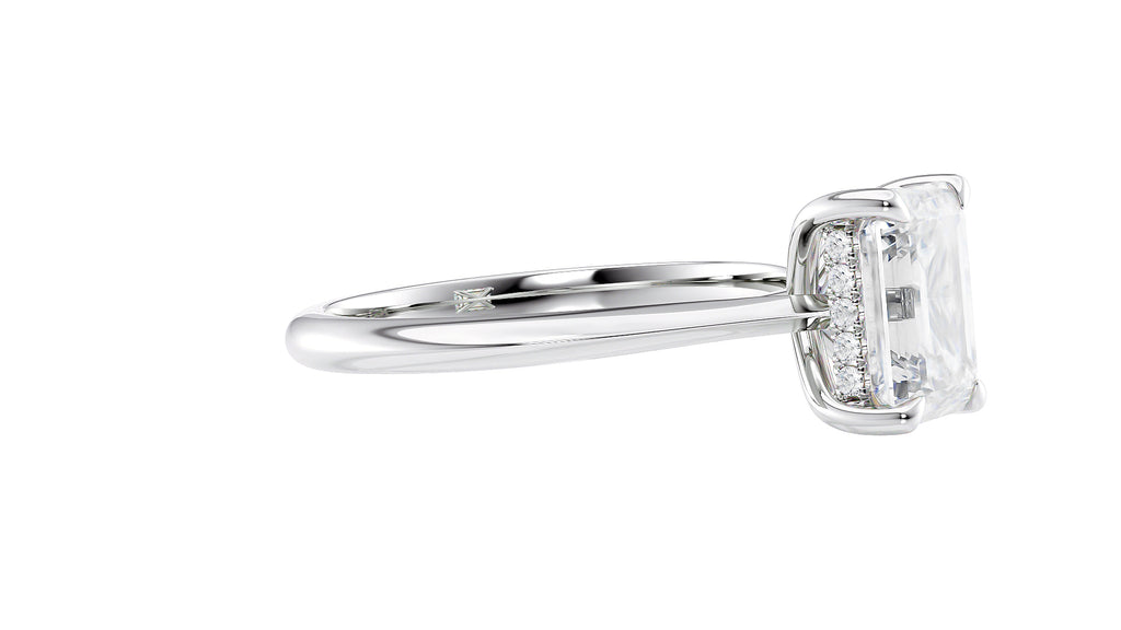 Emerald Cut Solitaire Hidden Halo Diamond Engagement Ring