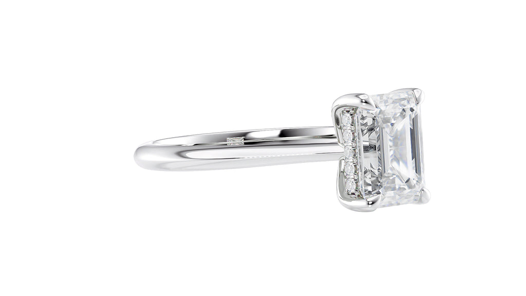 Emerald Cut Solitaire Hidden Halo Diamond Engagement Ring