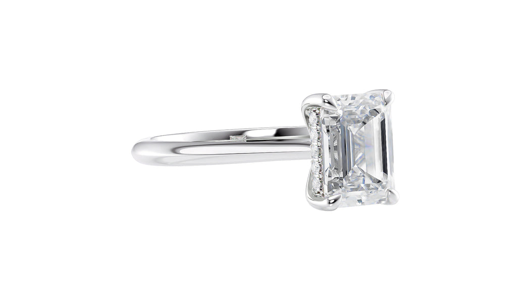 Emerald Cut Solitaire Hidden Halo Diamond Engagement Ring