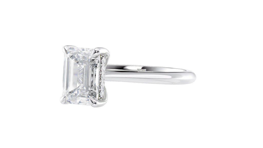 Emerald Cut Solitaire Hidden Halo Diamond Engagement Ring