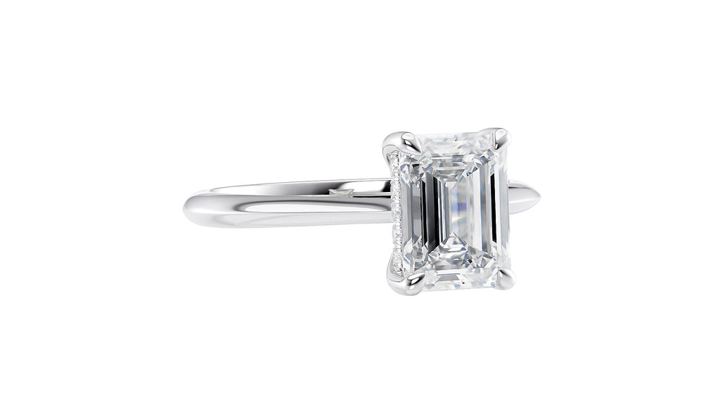Emerald Cut Solitaire Hidden Halo Diamond Engagement Ring