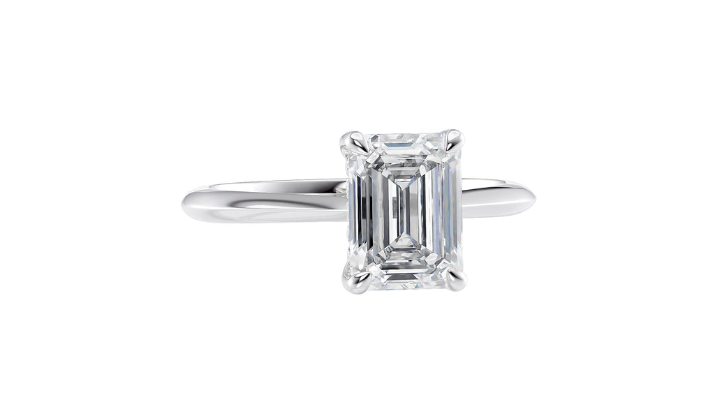 Emerald Cut Solitaire Hidden Halo Diamond Engagement Ring
