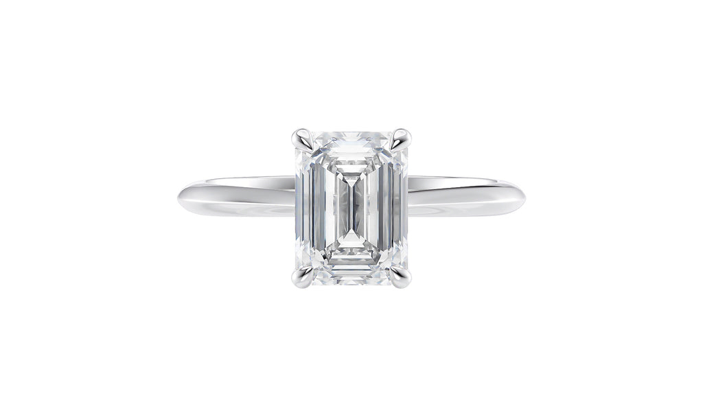 Emerald Cut Solitaire Hidden Halo Diamond Engagement Ring