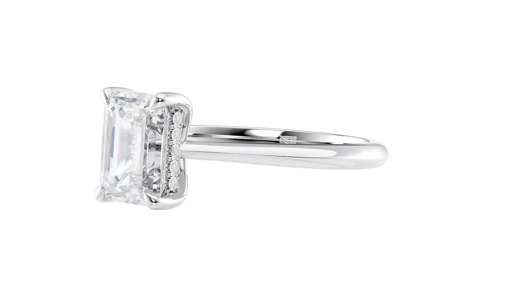 Emerald Cut Solitaire Hidden Halo Diamond Engagement Ring