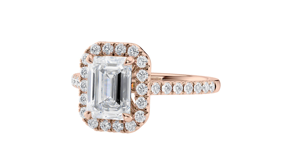 Emerald Cut Halo Classic Diamond Band Engagement Ring