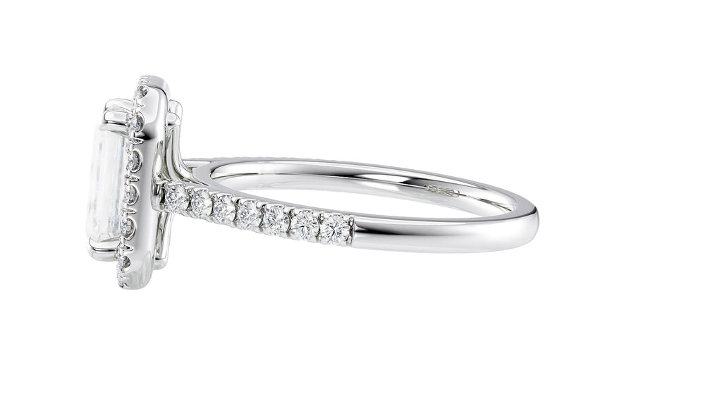 Emerald Cut Halo Classic Diamond Band Engagement Ring