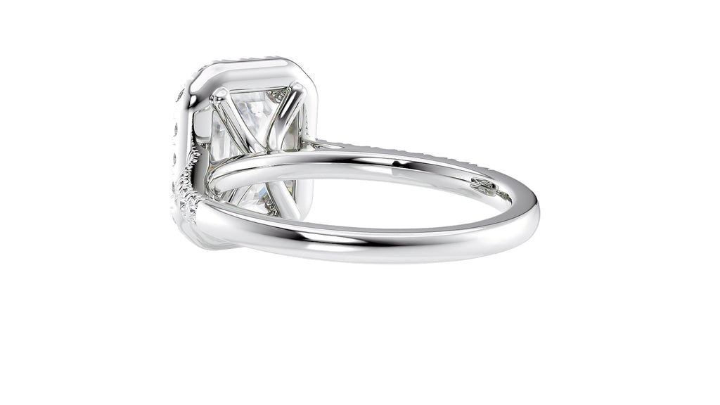 Emerald Cut Halo Classic Diamond Band Engagement Ring