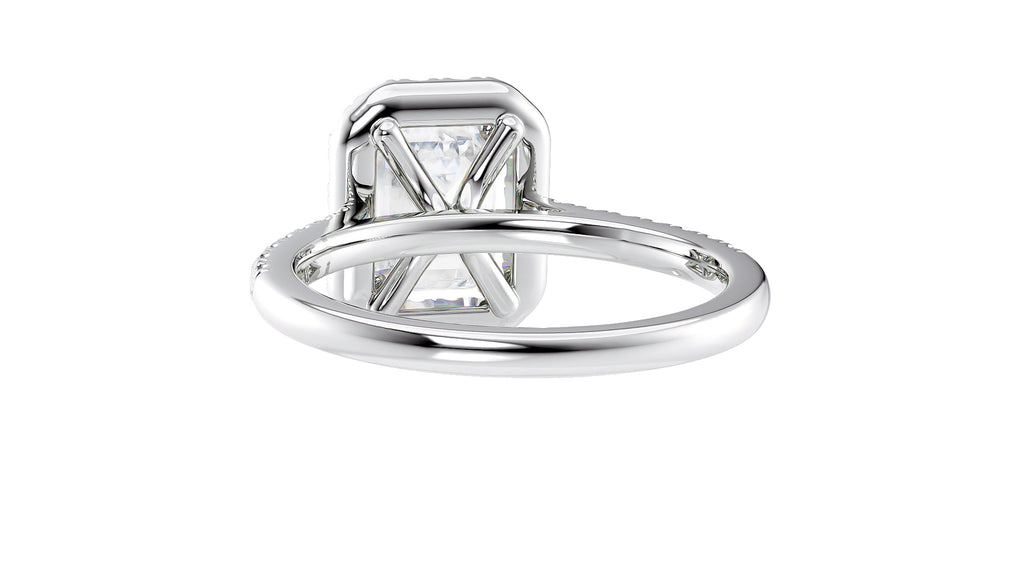 Emerald Cut Halo Classic Diamond Band Engagement Ring