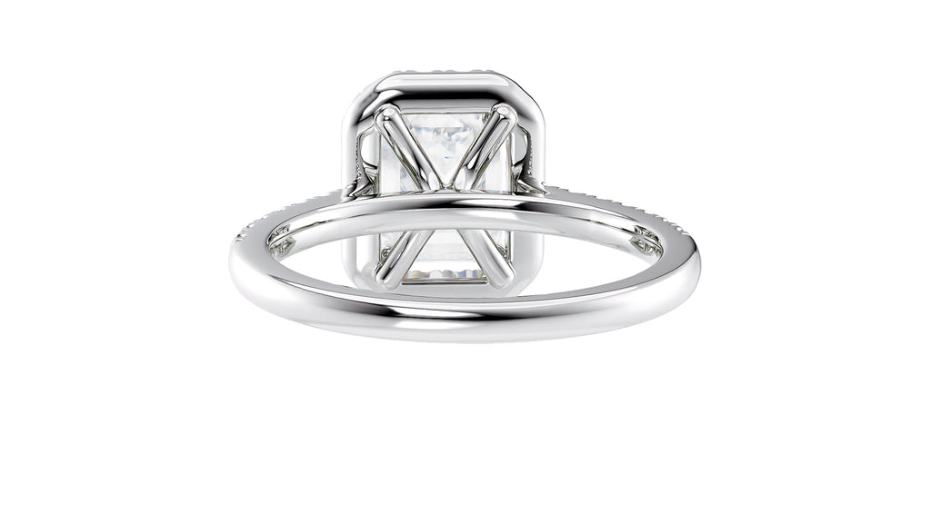 Emerald Cut Halo Classic Diamond Band Engagement Ring