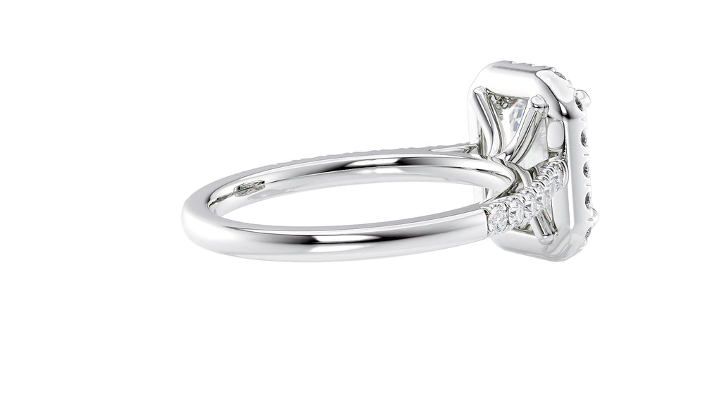 Emerald Cut Halo Classic Diamond Band Engagement Ring