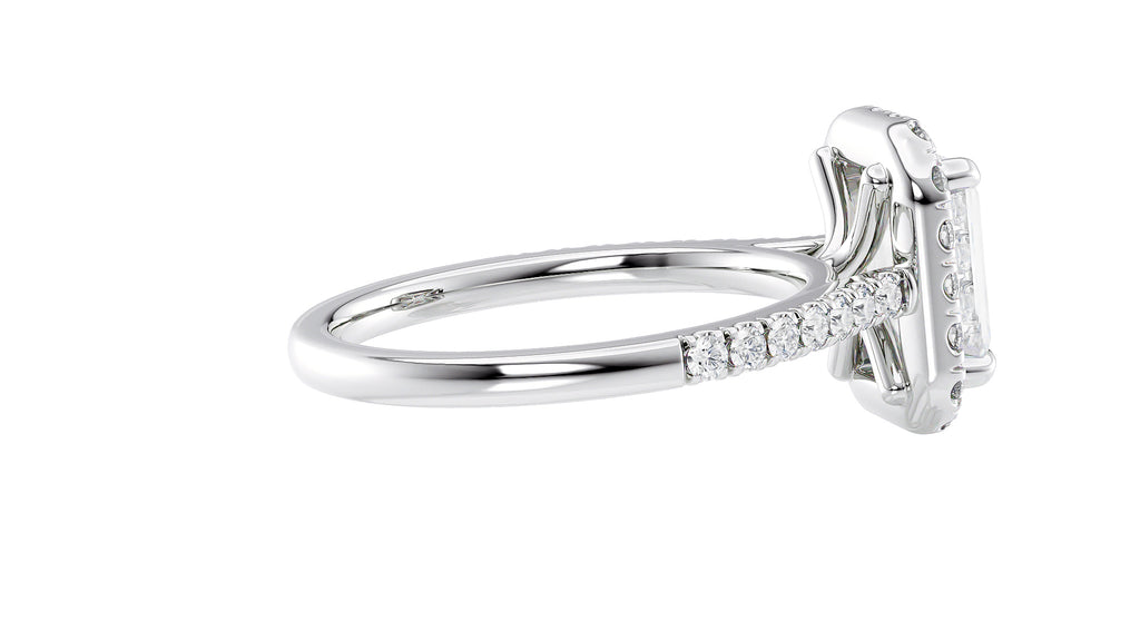 Emerald Cut Halo Classic Diamond Band Engagement Ring