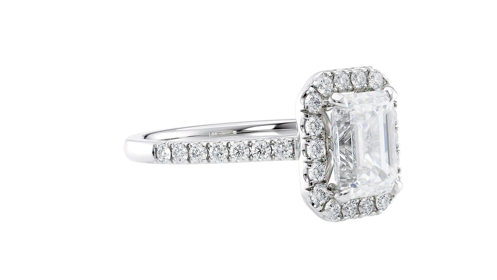 Emerald Cut Halo Classic Diamond Band Engagement Ring