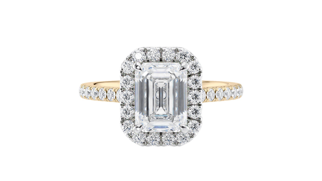 Emerald Cut Halo Classic Diamond Band Engagement Ring