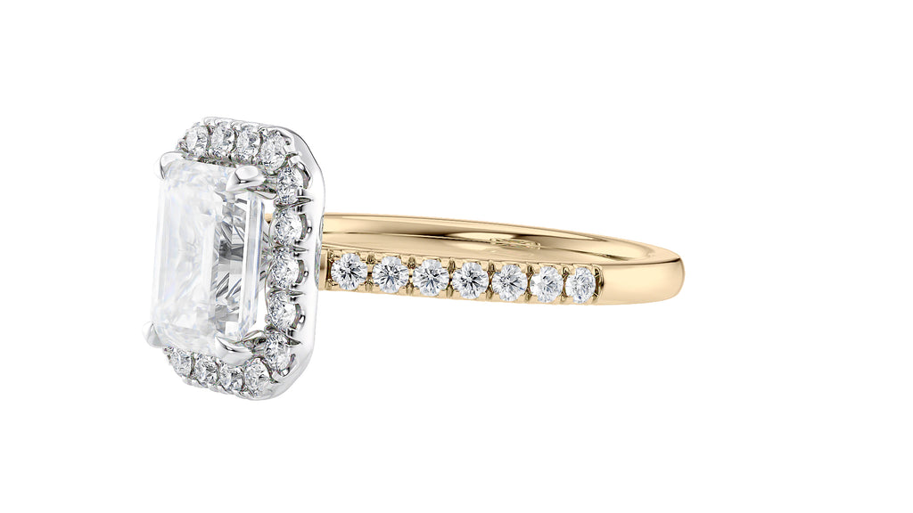 Emerald Cut Halo Classic Diamond Band Engagement Ring