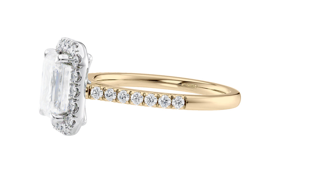 Emerald Cut Halo Classic Diamond Band Engagement Ring