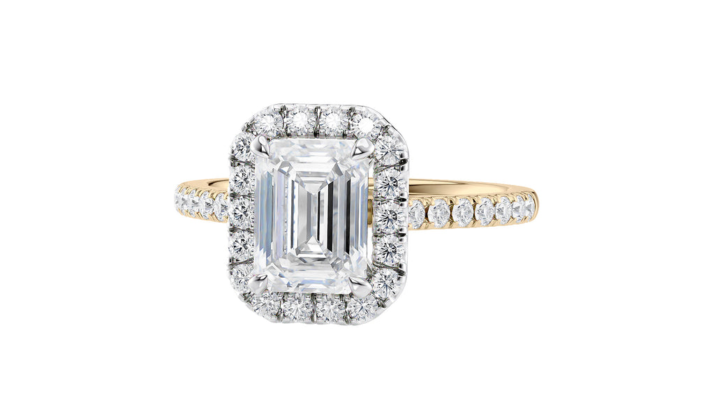 Emerald Cut Halo Classic Diamond Band Engagement Ring