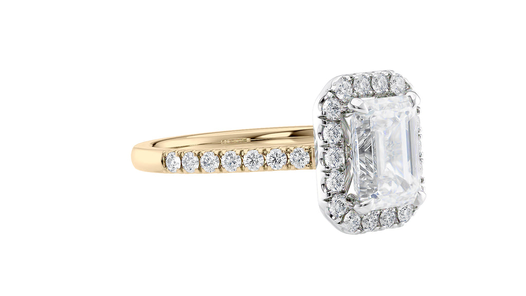 Emerald Cut Halo Classic Diamond Band Engagement Ring