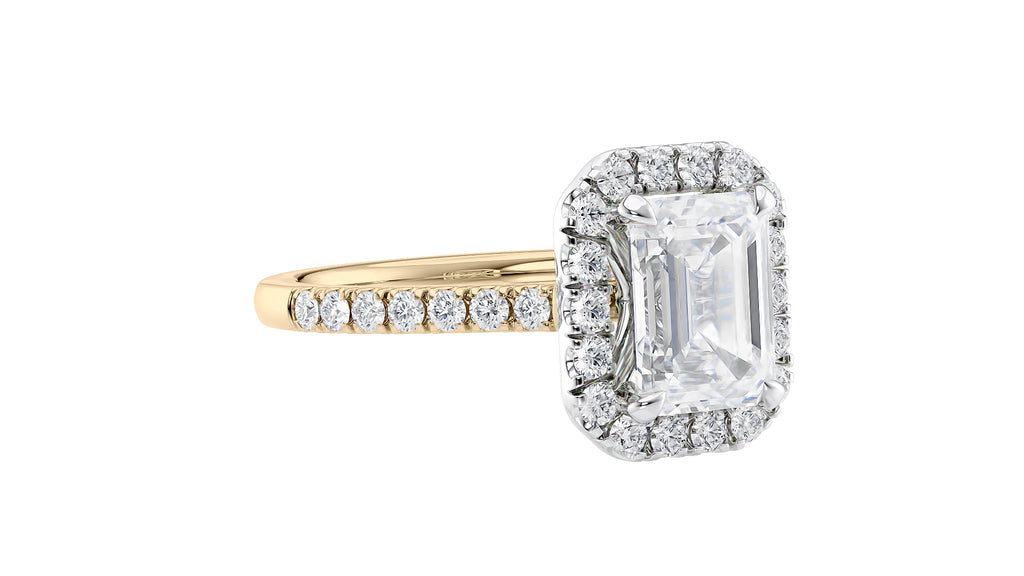 Emerald Cut Halo Classic Diamond Band Engagement Ring