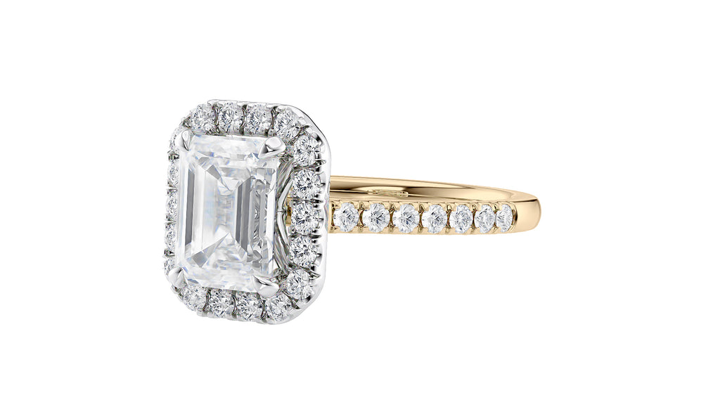 Emerald Cut Halo Classic Diamond Band Engagement Ring
