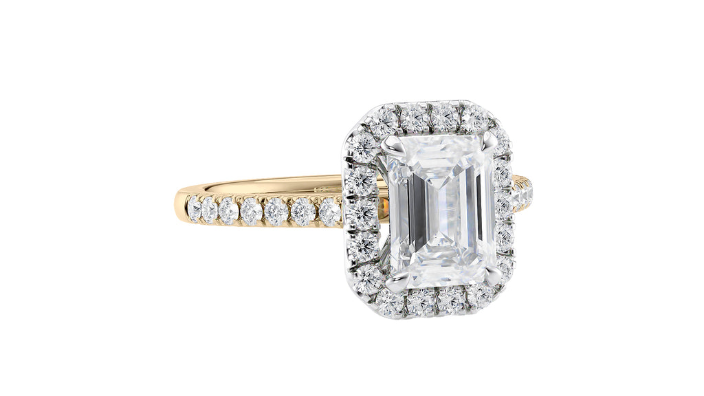 Emerald Cut Halo Classic Diamond Band Engagement Ring
