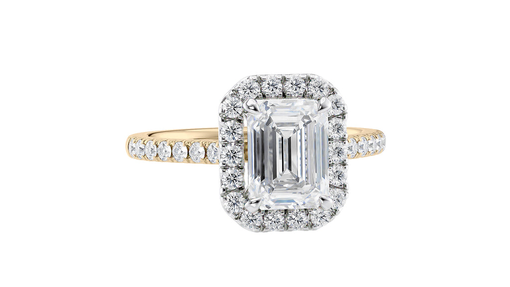 Emerald Cut Halo Classic Diamond Band Engagement Ring