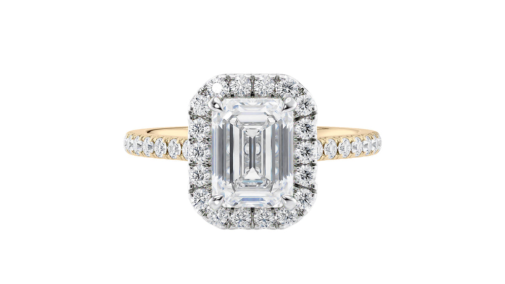 Emerald Cut Halo Classic Diamond Band Engagement Ring
