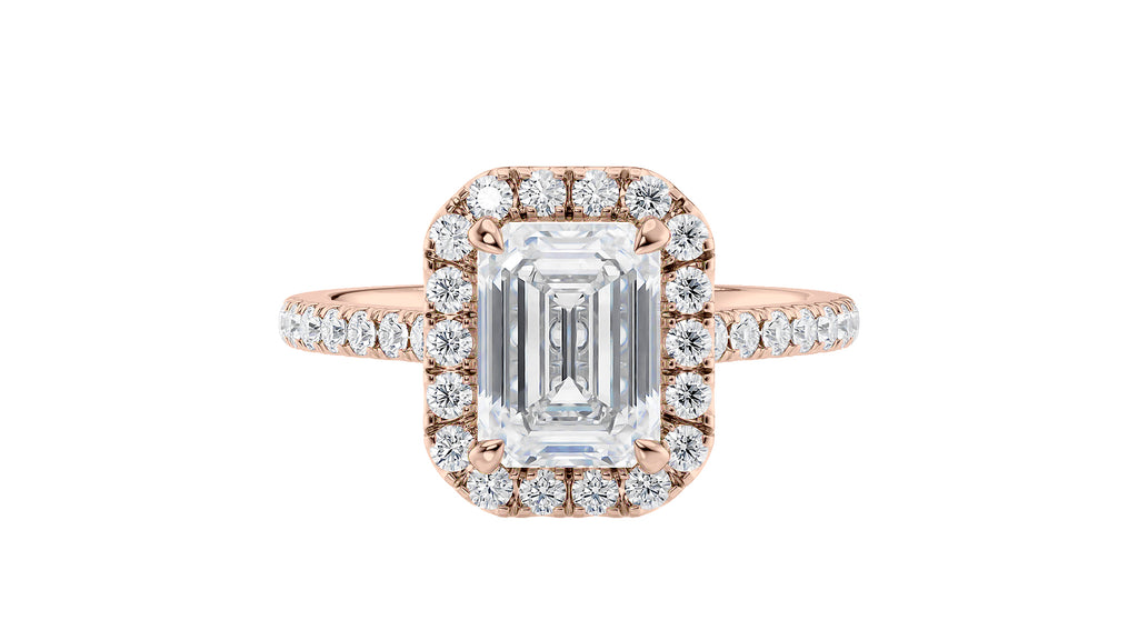 Emerald Cut Halo Classic Diamond Band Engagement Ring