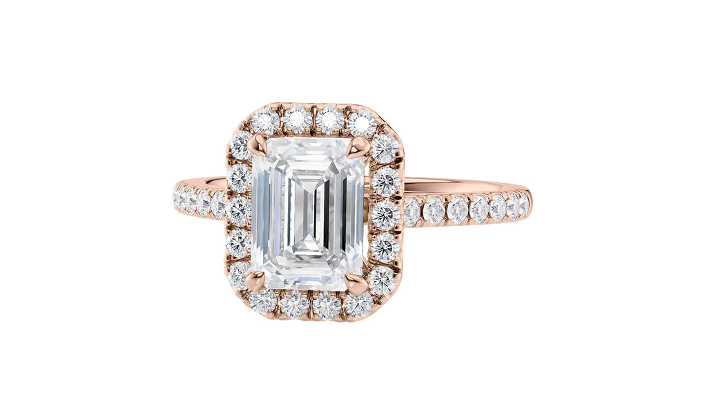 Emerald Cut Halo Classic Diamond Band Engagement Ring