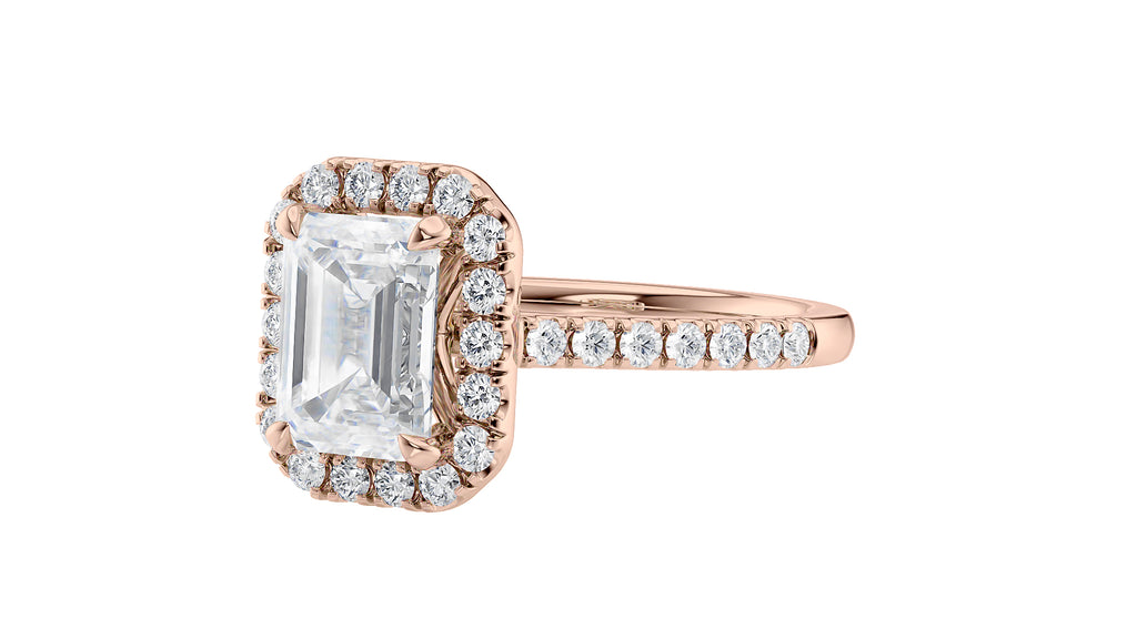 Emerald Cut Halo Classic Diamond Band Engagement Ring
